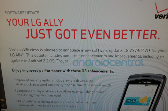 Froyo Coming to the LG Ally – SOON