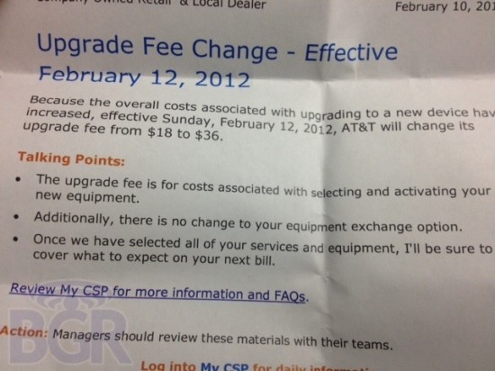 AT&T To Raise Upgrade Fees